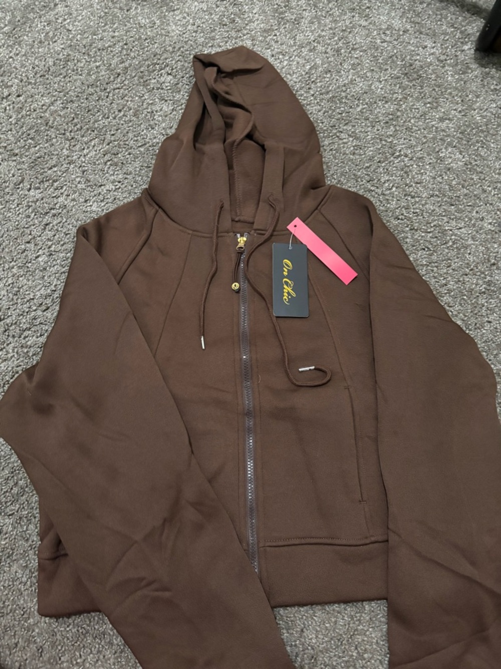 Chocolate Brown Full-Zip Hoodie and straight leg pants